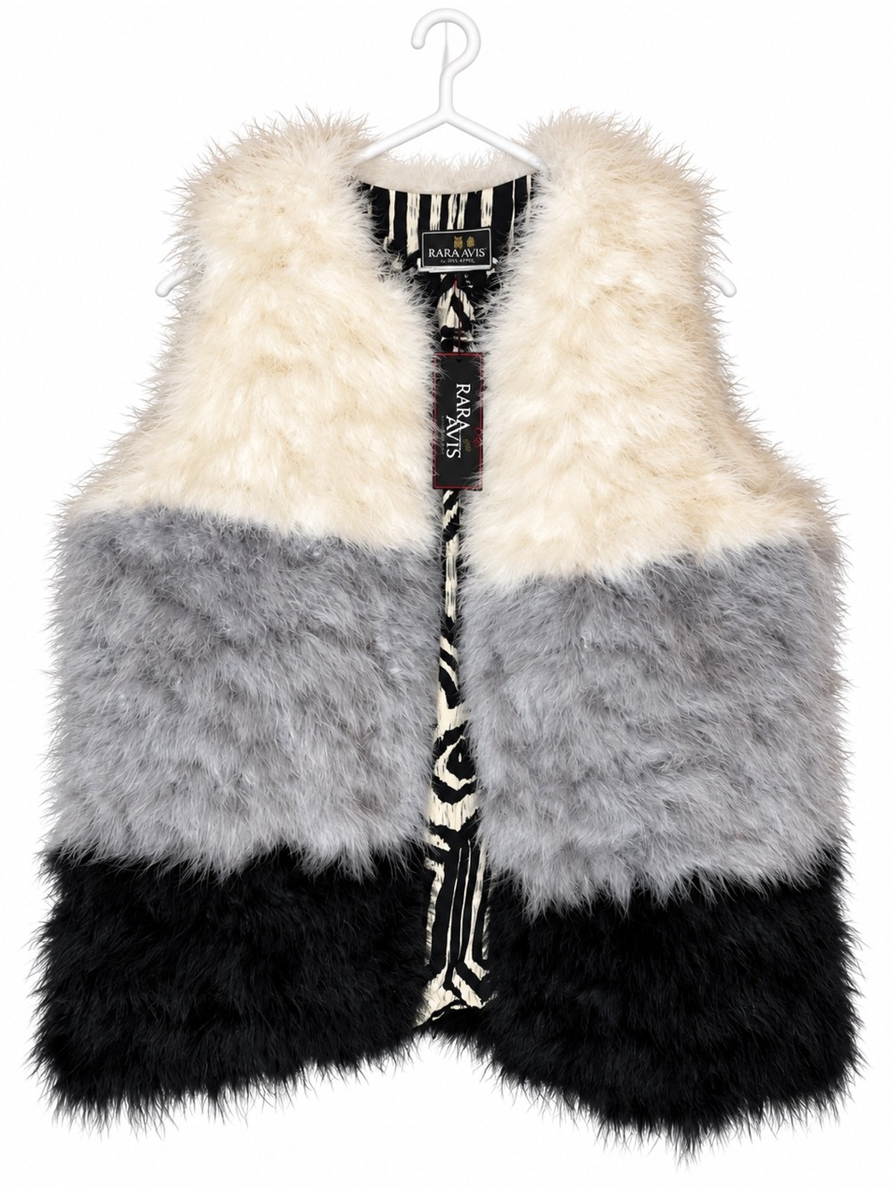 Rara Avis Women's Faux Fur Colorblock Vest - Cream, Gray & Black